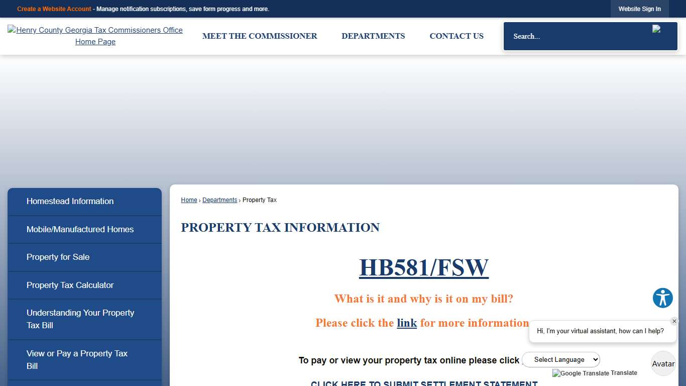 PROPERTY TAX INFORMATION Henry County Tax Collector, GA